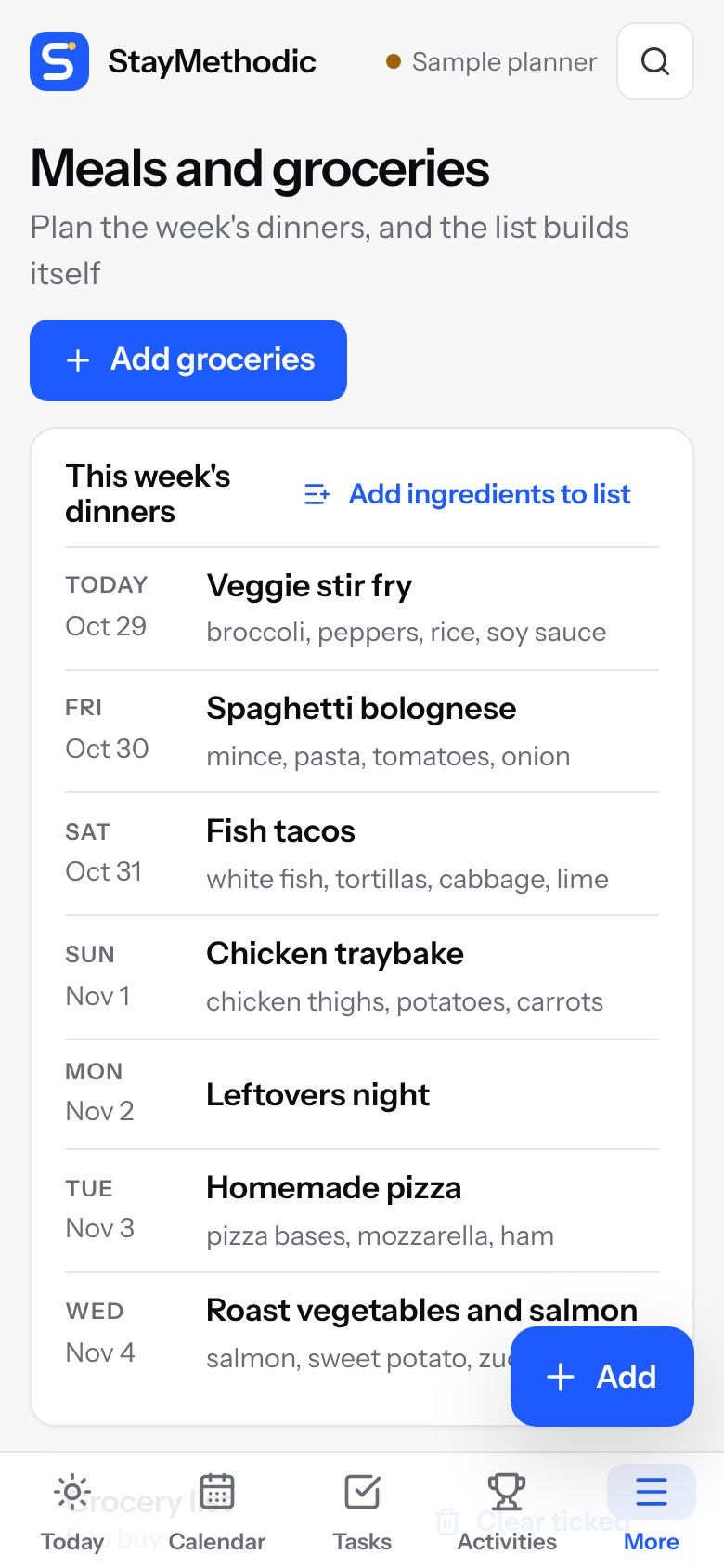 Meals and groceries on a phone